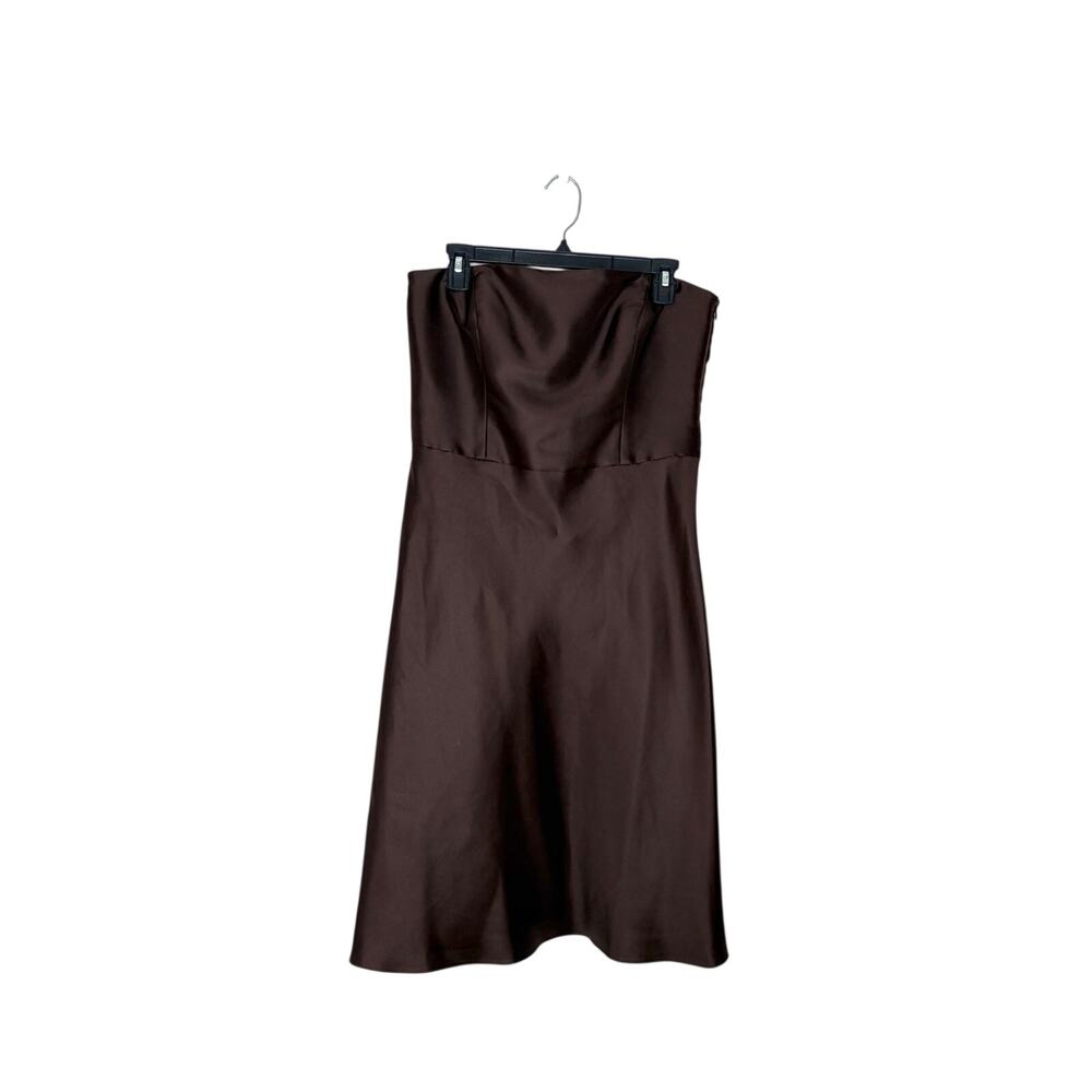 Ann Taylor 100% Silk Strapless Midi Dress 12 Pet Choc Brown Sophisticated Chic